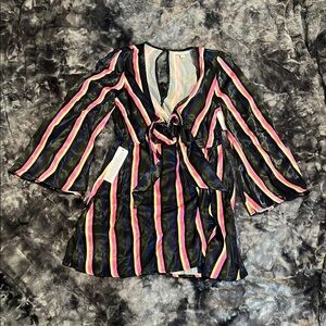 Topshop Multicolor Striped Tie Front Long Sleeve Dress Size 8 NWT